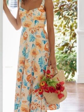 Hello Molly Peach Floral Maxi Dress with Teal & Orange Blooms